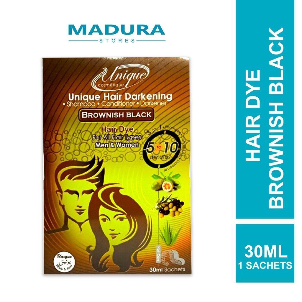 Unique Hair Darkening Hair Dye Brownish Black 30ml (1 Sachets) / Pewarna Rambut Coklat Gelap