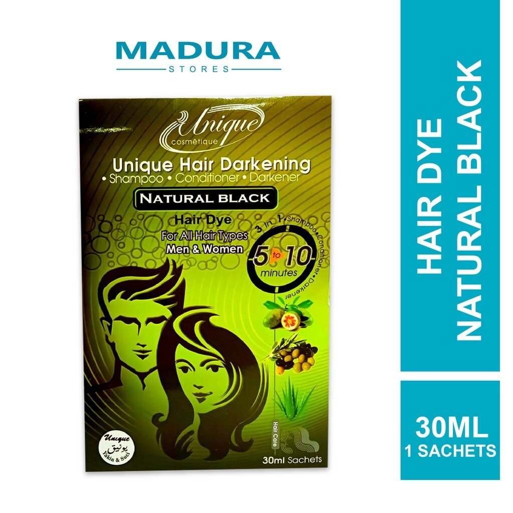 Unique Hair Darkening Hair Dye Natural Black 30ml (1 x Sachets)/ Pewarna Rambut Hitam