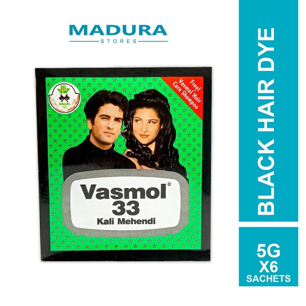 Vasmol 33 (Kali Mehendi) Black Hair dye - (6 Sachets x 5g )